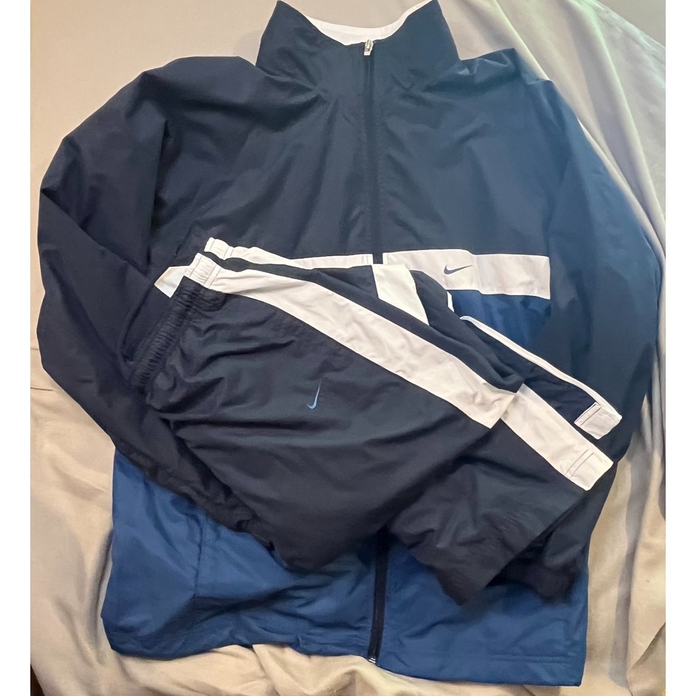 Vintage Y2K Nike Men's Blue Insulated Track Suit Jacket/ Pants Size Large/L NICE